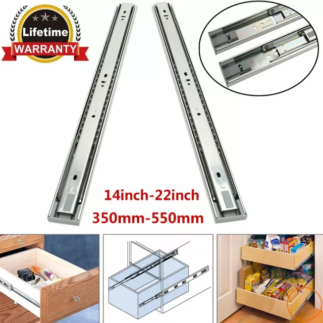 1 Pair Heavy Duty Drawer Runners Slides Push to Open Ball Bearing Full Extension