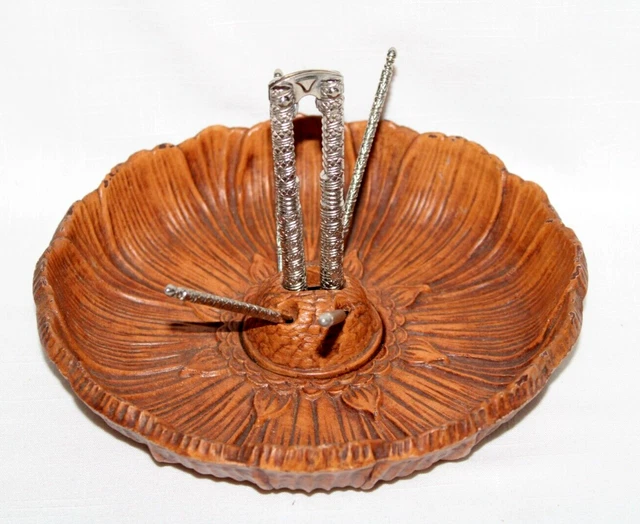 VTG MCM Nut Bowl Nut Cracker 4 picks Set Multi Products Sunflower Shape 8"-#7
