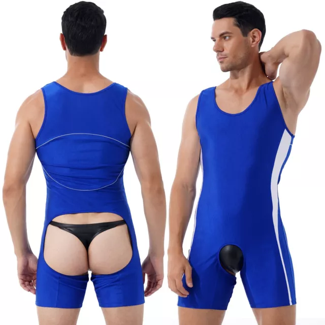 Herren Jockstrap Strampler Einteiler Front Bodysuit Schlafanzug Dessous Po Sexy