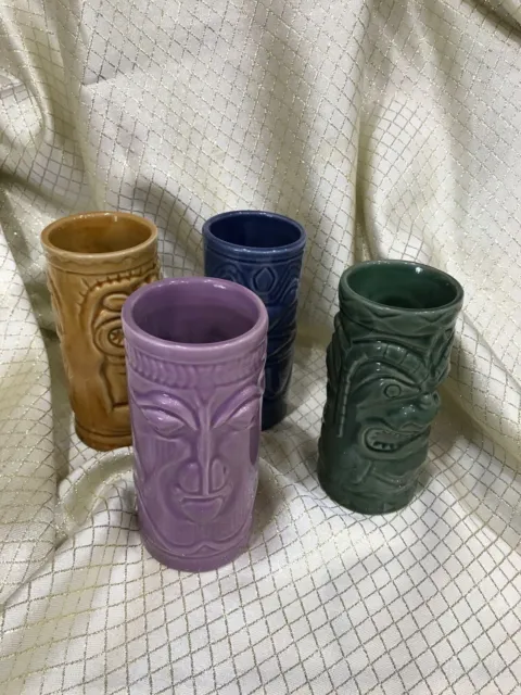 4 Ceramic Tiki Mug Party Pack Colors Tiki To Go Luau Hawaii Bar Aloha Party NOS