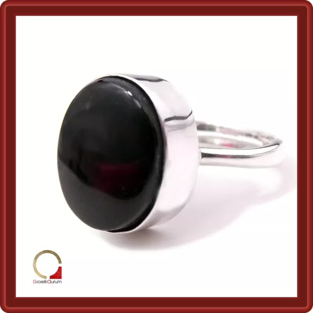 Bague pour Femme en Argent 925 avec Pierre Onyx Solitaire Réglable Allergie