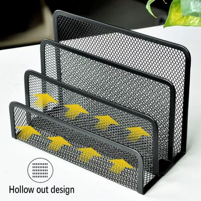 Folder Holder Desk Mail Organizer Letter Holder Metal Mesh with 3 Compartments