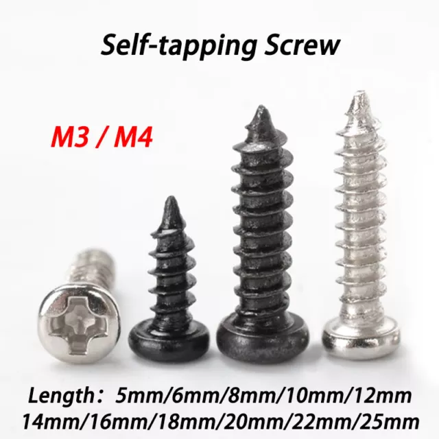 500pcs M3/M4 Small Micro Cross Phillips Pan Round Head Self-tapping Wood Screw