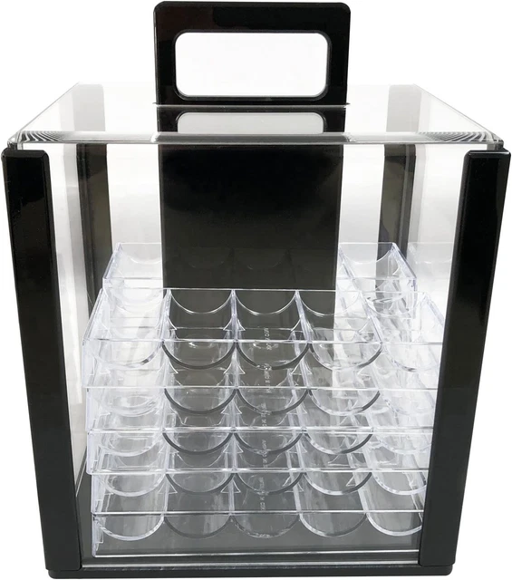 1000 Chip Clear Acrylic Poker Chip Carrier-Includes 10 Chip Racks Accessories