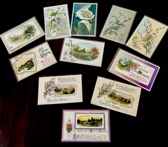 Nice~Lot of 11 Antique ~Winsch Easter Postcards with Flowers~ Scenes ~h568