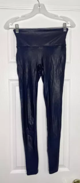 SPANX WOMEN’S FAUX Leather Leggings Metallic Navy Blue Small $24.99 ...