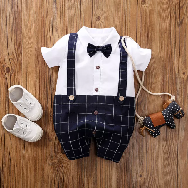 Baby Boy NAVY or GREY Romper Suit Wedding Formal Party Smart Outfit Shorts 0-18m
