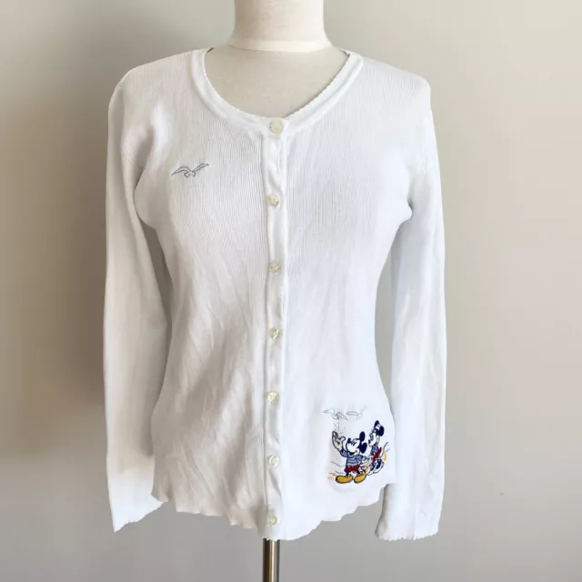 Vintage Disney Store Mickey Minnie Mouse Cardigan Sweater White Womens M