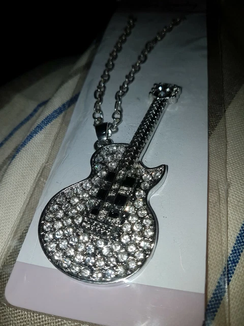 Pendentif Guitare Avec Chaîne En Acier Inoxydable Argenté - Bijou Musical Unisexe