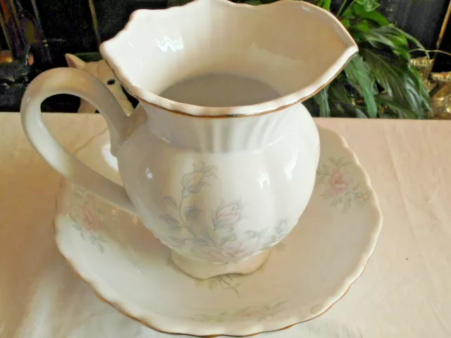 Vintage Maryleige Staffordshire Keramik Waschdarm & Krug/Krug Weiss Mit Rose 2