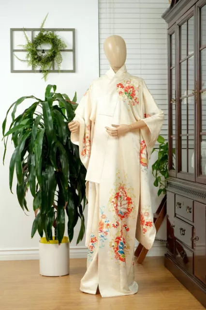 Dear Vanilla Japanese Silk Furisode Kimono Women's Authentic Japan Vintage Mint