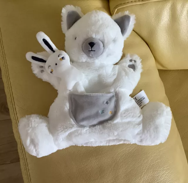 TBE Doudou Ours Lapin marionnette Simba Toy blanc gris Bleu étoiles Jaunes