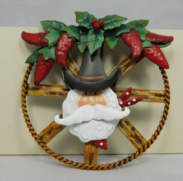 Western Santa ornament with red peppers and holly -New by TJ's Christmas#970580A