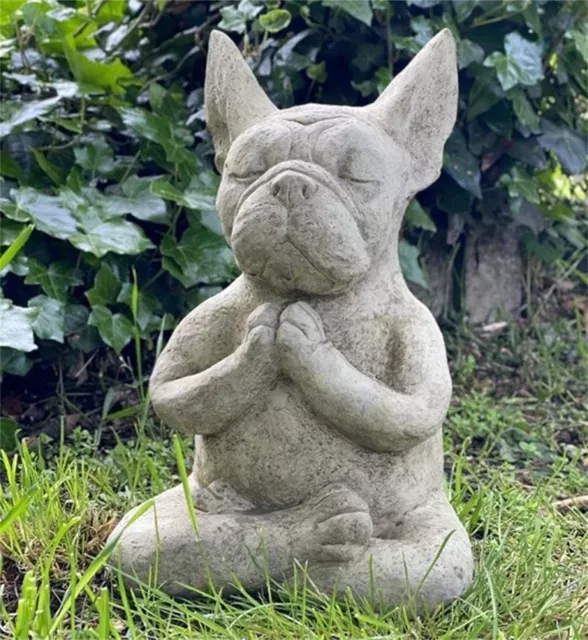 Yoga Meditation Dog Resin Statue Ornaments French Bulldog Sculpture Crafts Decor