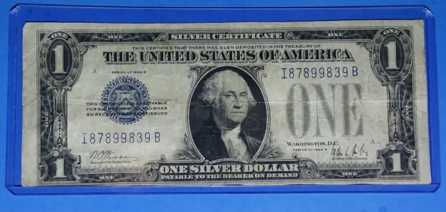 1928 B $1 Silver Cert. ! FUNNY BACK ! OLD US ! F. CIRC.! OLD US CURRENCY !