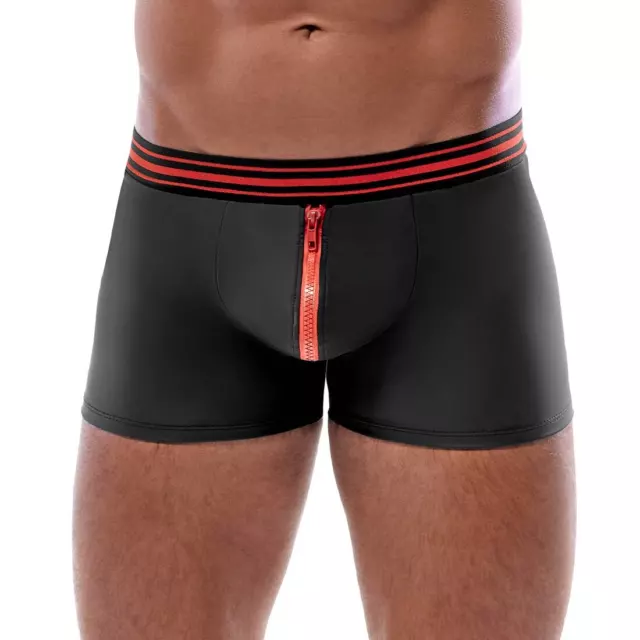 Pantalones de hombre negros mate look sexy calzoncillos ajustados cremallera rojo "Luca"