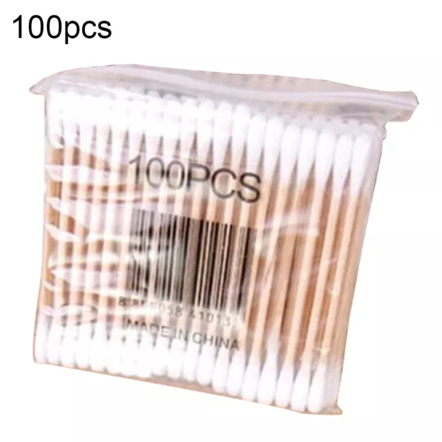 100Pcs Disposable Double Head Wood Stick Cotton Swab Buds Beauty Makeup Tool 95