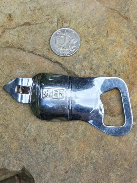 Vintage steel Sher Power Drill bottle opener & can punch