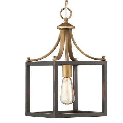 Boswell Quarter 1-Light Vintage Brass Mini-Pendant with Painted Black Distressed