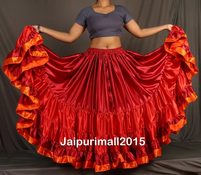 Satin  25 Yard Skirt Tribal Belly Dance Gypsy Flamenco Skirt Renaissance Cosplay