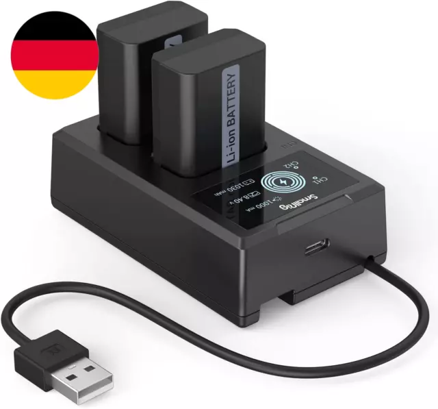 SMALLRIG NP-FW50 Ersatzbatterien (2 Stück) & LCD Display Ladegerät Set, Wiederau