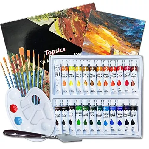 37 PCS Kit Peinture Acrylique Topsics Set de Peintures Acrylique 24x12ml Tube...