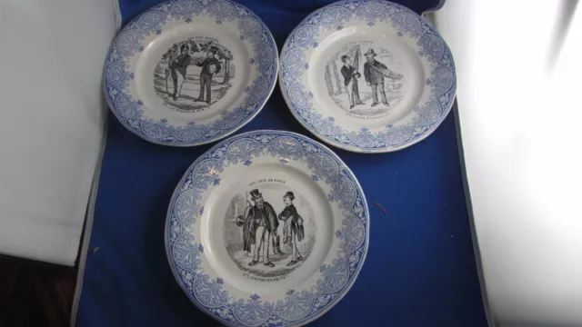 3 anciennes assiettes creil et montereau les cris de paris petits metiers 19eme