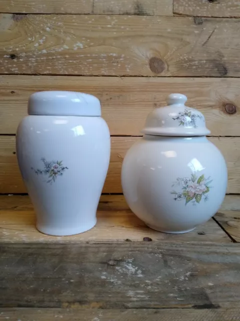 Zwei Vintage Melba Ware rosa Pfingstrose Ingwer Gläser Staffordshire Keramik 1980er 1990er Jahre 2