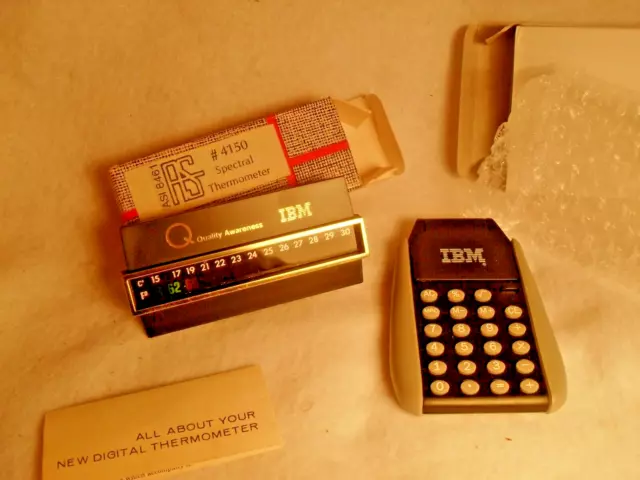 IBM Liquid Crystal Thermometer + Calculator From 1970's But NEW Salesman Sample