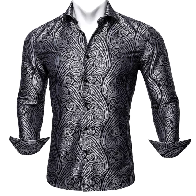 Abito da uomo camicia di seta manica lunga rosso blu paisley casual camicie abbottonate 3XL