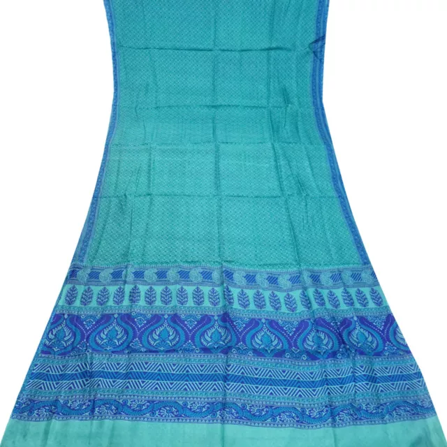 Namaste Vintage Verde Blu Sari 100% Pura Seta Floreale Stampa 4.6m Craft Tessuti