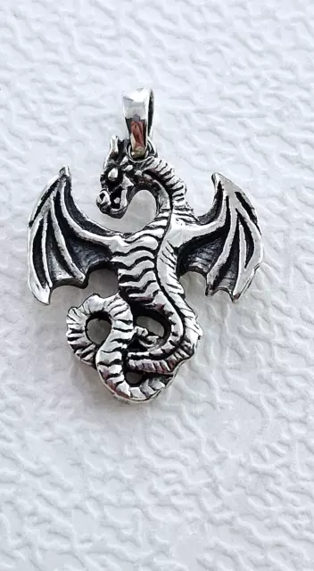 Drache 925 Silber 20 mm  MASSIV Amulett Anhänger Handarbeit Weisheit Schutz