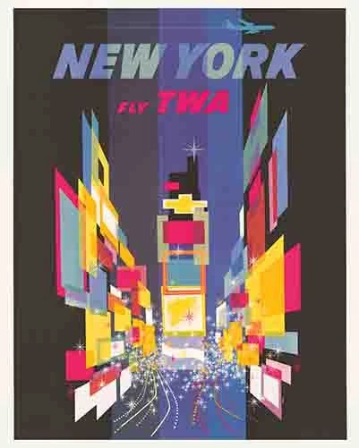 Vintage Antique Rare  POSTER 1950's  Fly TWA Airlines NYC  New York City  Travel