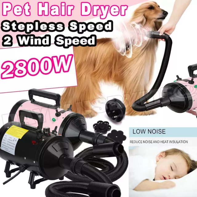 2800W Powerful Blaster Pet Dryer Dog Cat Hair Grooming Heater Blower Lower Noise