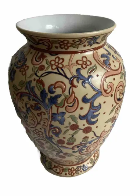 Stunning Hand painted Floral Decorative Ceramic Vase Made In China 10” Numbered