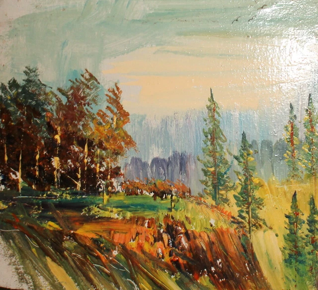 Tableau Huile Vintage Impressionniste Paysage Foret Signe