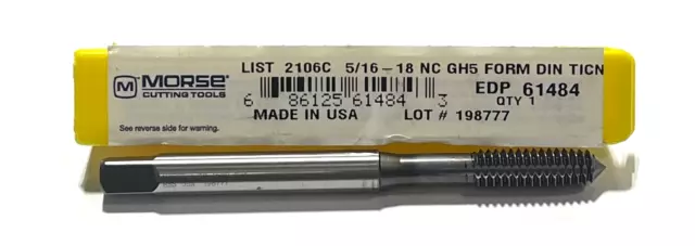 Morse 5/16"-18 HSS-PM Thread Forming Tap GH5 TiCN Coating Bottoming Tap USA Made