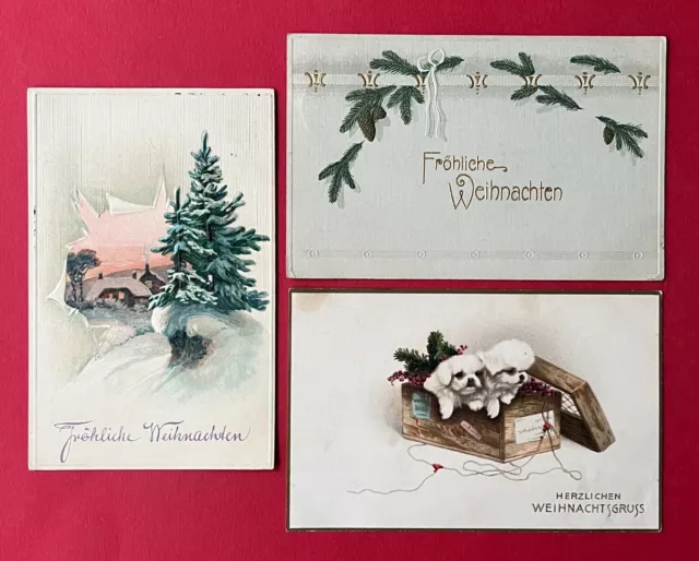 3 x Glückwunsch AK WEIHNACHTEN 1913/18 Winterlandschaft und Hunde   ( 133722