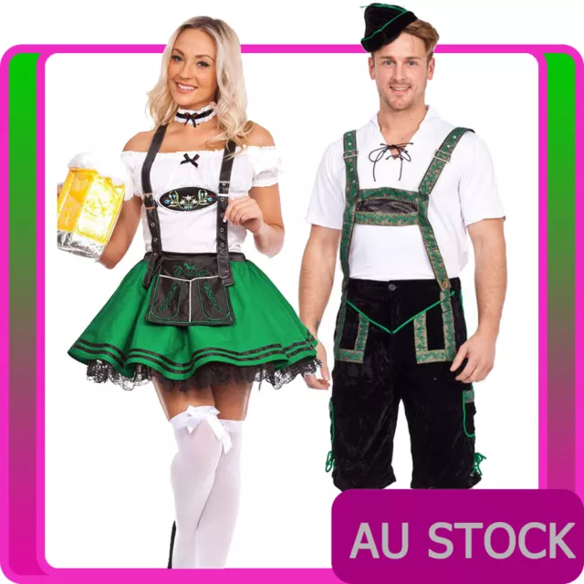 Couple Oktoberfest Costume Bavarian German Mens Ladies Lederhosen Beer Maid