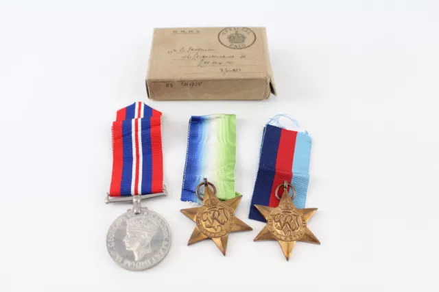 WWII Navy Medal Group x 3 Boxed Inc. Atlantic Star, Casuality Note