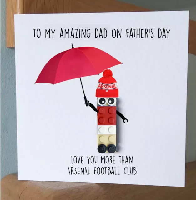Personalised LEGO person Father's Day GUNNERS ARSENAL FOOTBALL CLUB Brick Card