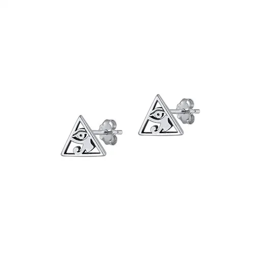 Eye of Horus Triangle Stud Earrings 925 Sterling Silver Push Back 7mm