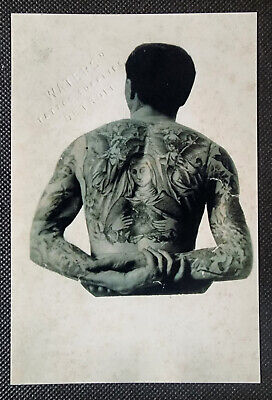 Postal foto vintage de artista tradicional del tatuaje de Percy Waters, hombre tatuado 6