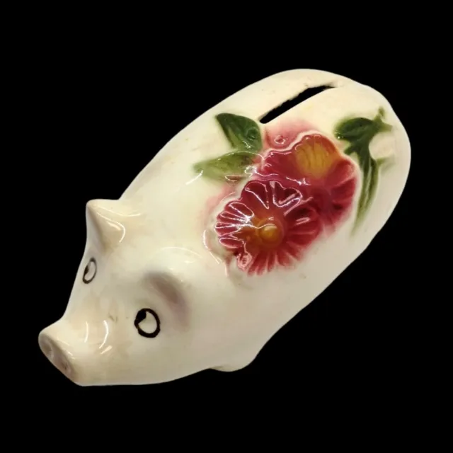 Figurine vintage peinte à la main sans trou poterie céramique fleur florale cochon banc 2