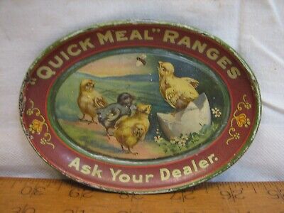 Antique "Quick Meal" Ranges Stove Litho Advertising Tip Tray Chicks
