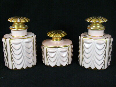 Vintage Art Deco Carlin Comforts French Porcelain Vanity Dresser Set 3 Bottles