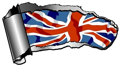 LRG Ripped Open GASH Rip Torn Metal Union Jack British UK Flag Car Sticker Decal