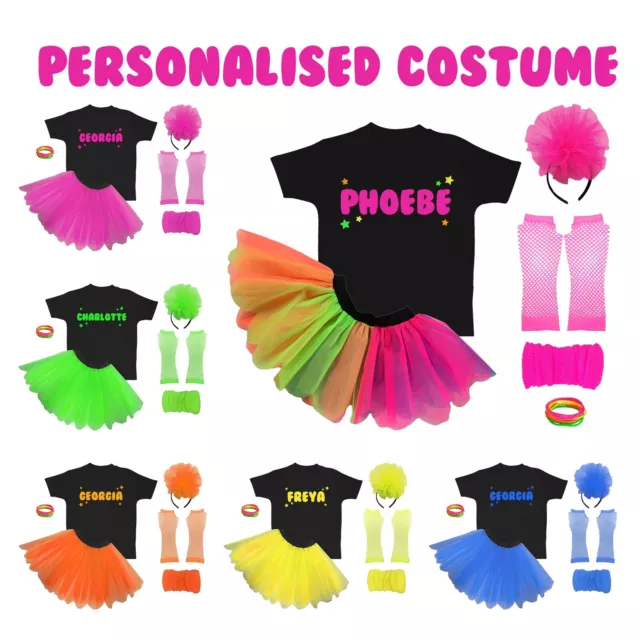 80's Kids Fancy Dress Personalised Custom Neon Costume Handmade Birthday Party