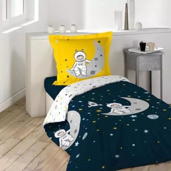 Housse de couette Petit Astronaute, Bleu, Enfant, 140x200cm, 1 personne, 100% Co