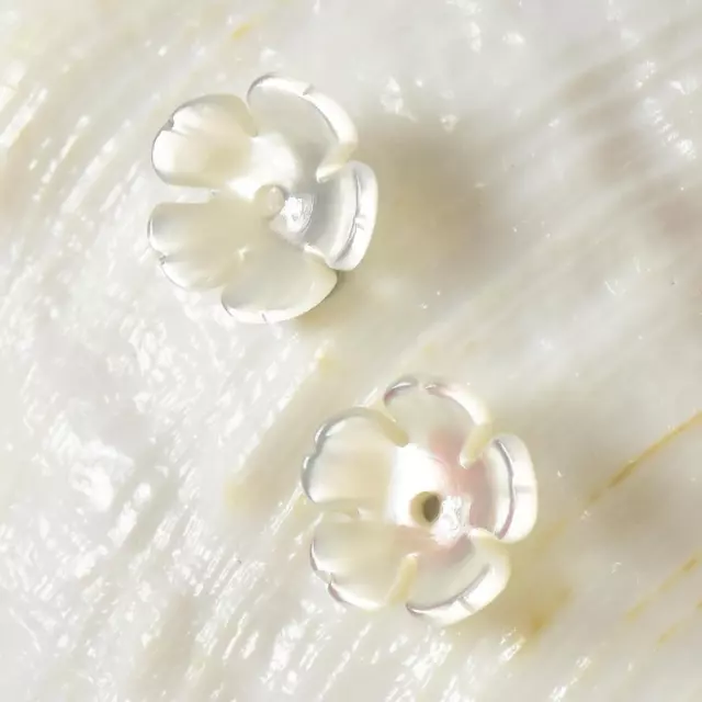 White Mother-of-Pearl Shell Carving Sakura Cherry Blossom Earring Pair 0.75 g